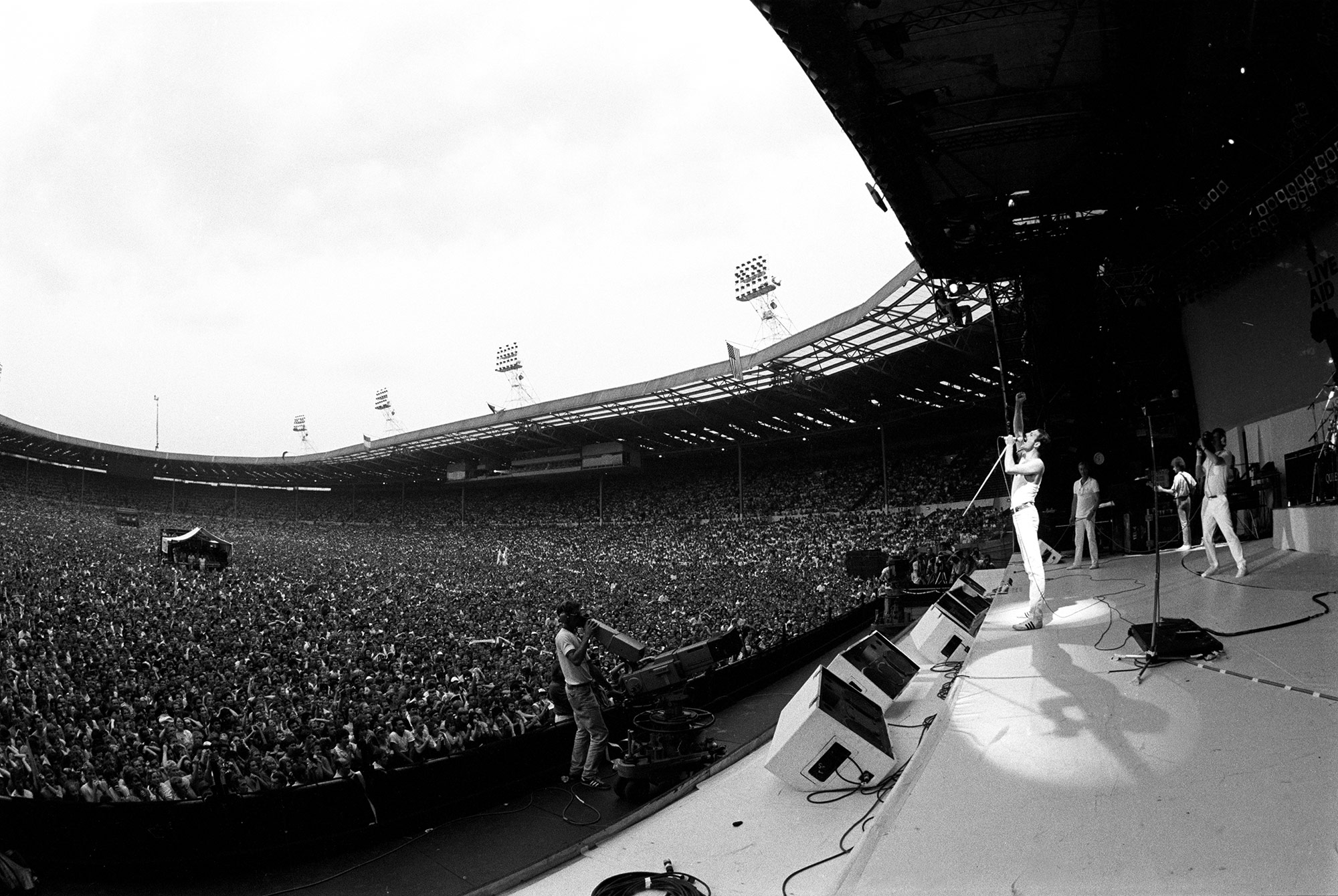 Queen performs at Live Aid at London's Wembley Stadium in 1985. Photo by Neal Preston